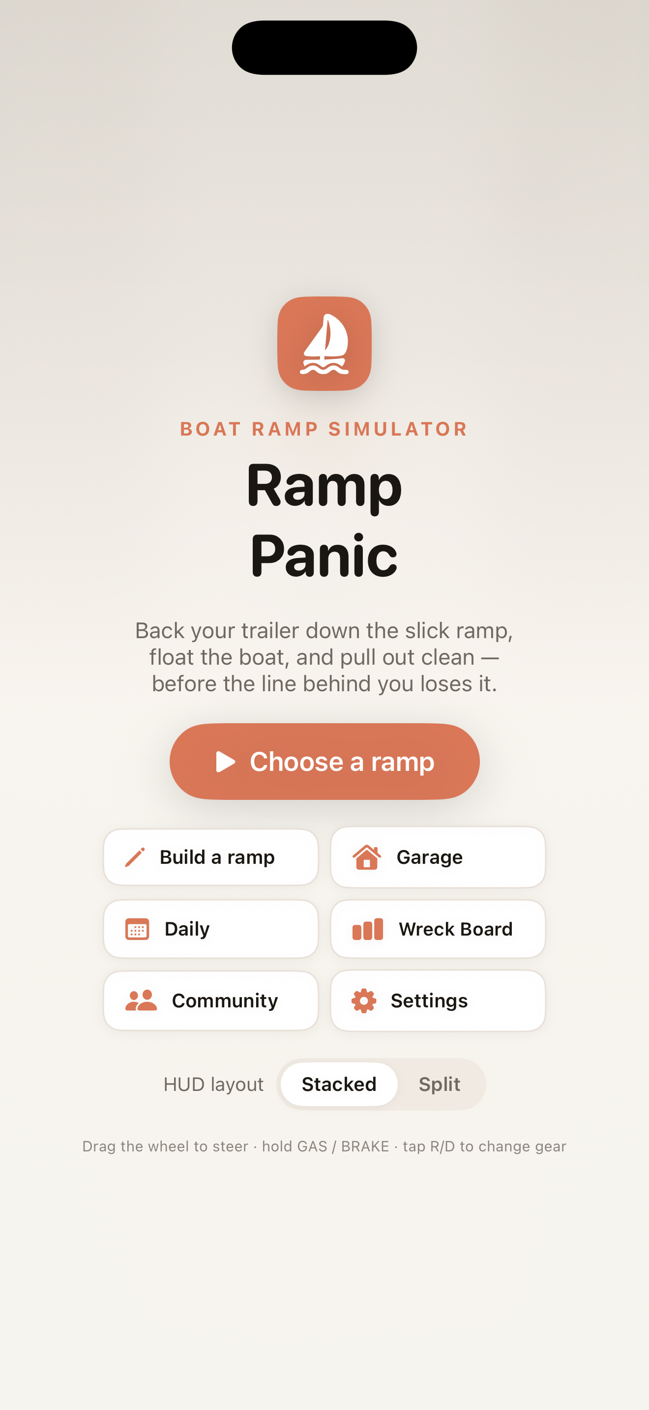 Ramp Panic — Home / level select